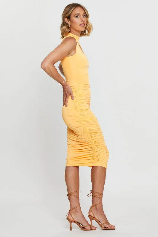 Orange Bodycon Dress Evening Midi