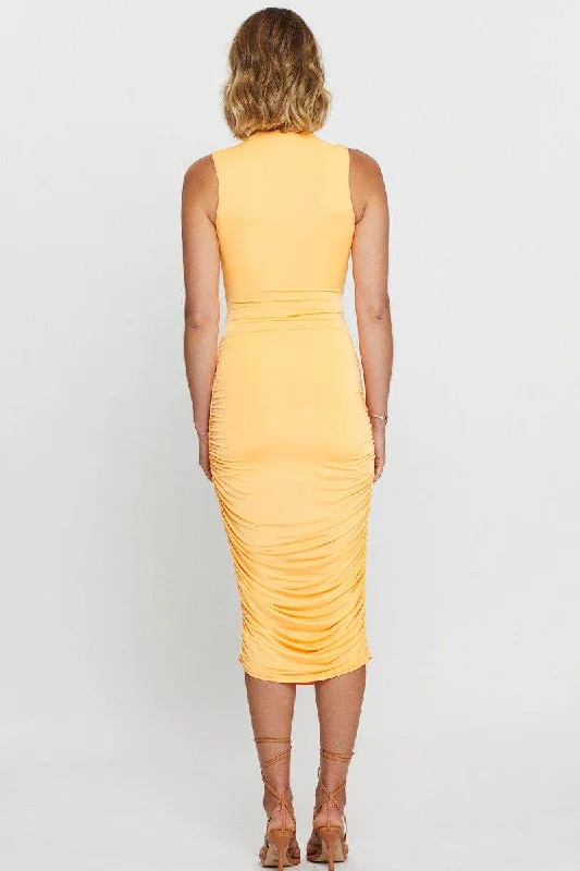 Orange Bodycon Dress Evening Midi