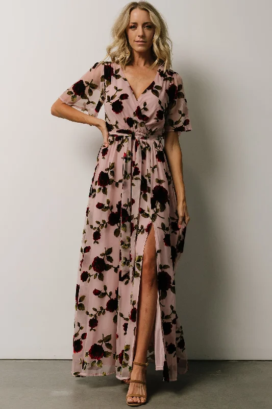 Parisian Velvet Maxi Dress | Blush Rose Floral