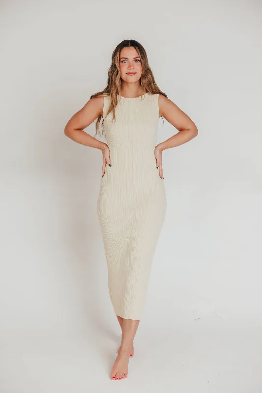 Falling For You Patterned Rib Knit Midi Dress in Butter