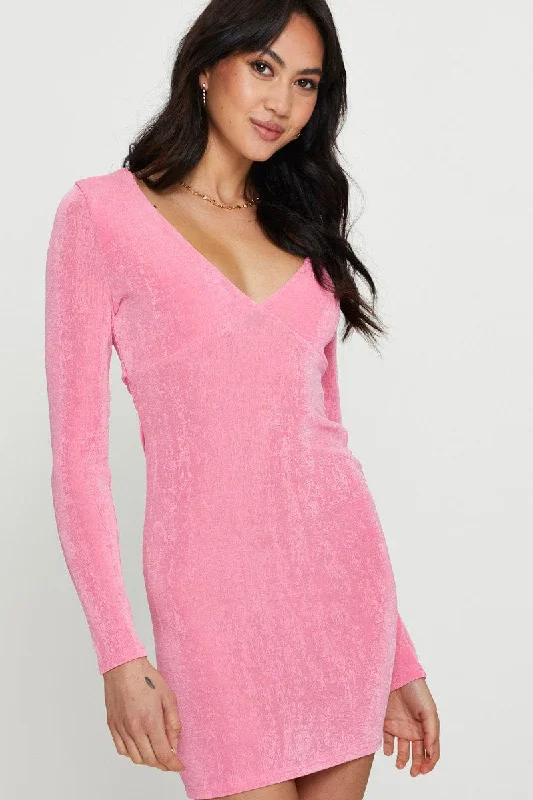 Pink Bodycon Dress Long Sleeve