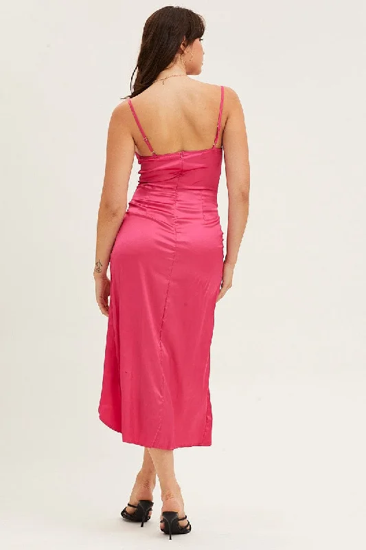 Pink Cowl Neck Party Midi Dress