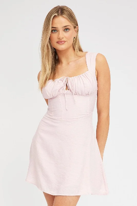 Pink Fit and Flare Dress Sleeveless Corset