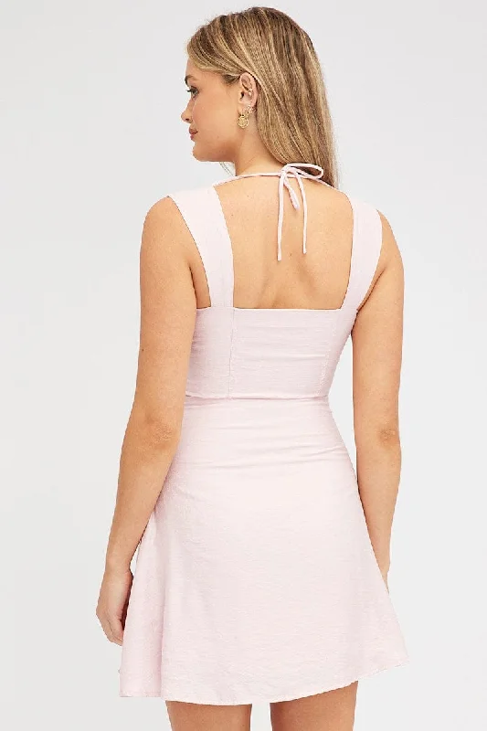 Pink Fit and Flare Dress Sleeveless Corset