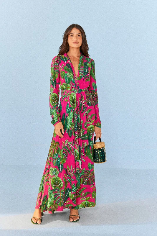 Pink Leaves Maxi Dress