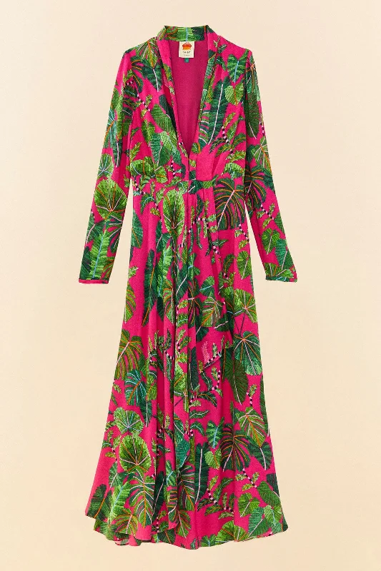 Pink Leaves Maxi Dress