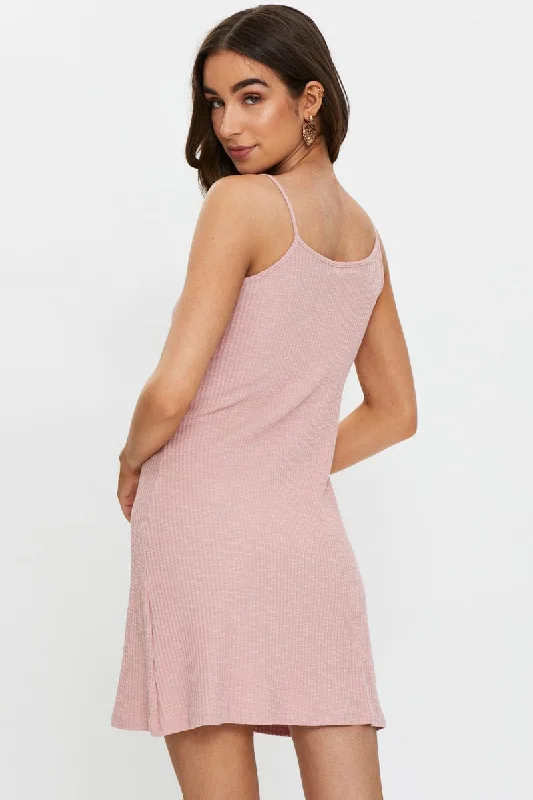 Pink Rib Jersey Tie Front Mini Slip Dress