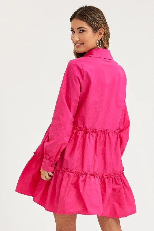 Pink Shirt Dress Long Sleeve Mini