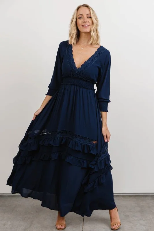 Pippa Ruffle Maxi Dress | Navy