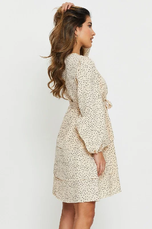 Polka Dot Mini Dress Long Sleeve