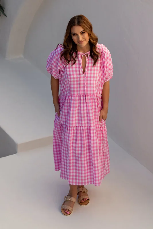 PQ Collection Roamer Midi Dress Blush Gingham