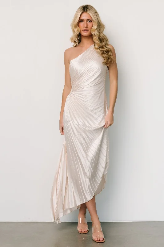 Presley One Shoulder Pleated Dress | Pearl