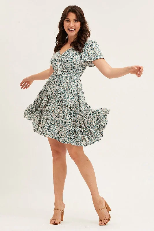 Print Button Front Skater Dress