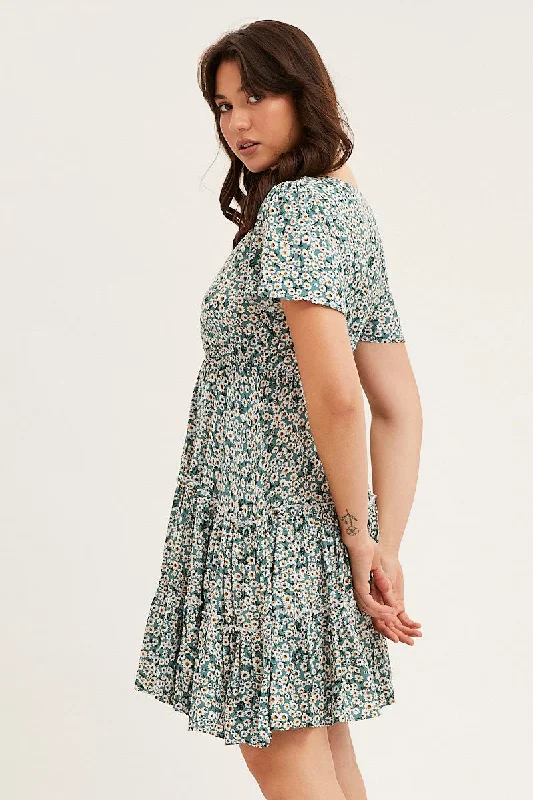 Print Button Front Skater Dress