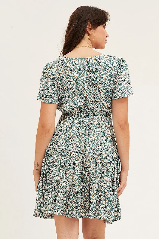 Print Button Front Skater Dress