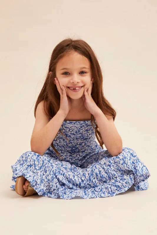 Print Kids Tie Back Maxi Dress