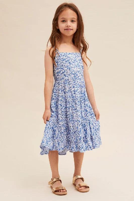 Print Kids Tie Back Maxi Dress