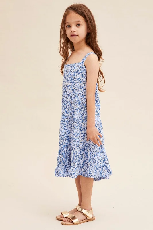 Print Kids Tie Back Maxi Dress