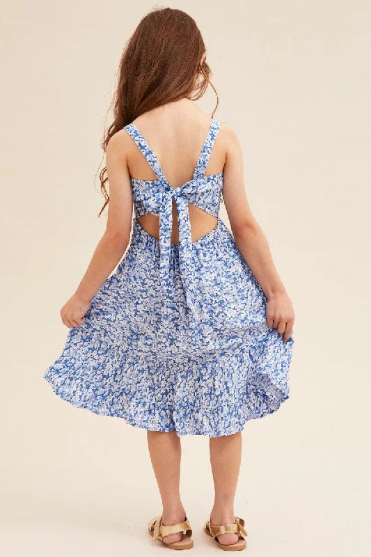 Print Kids Tie Back Maxi Dress