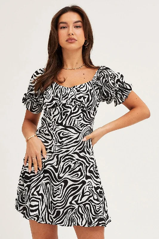 Print Midi Dress Short Sleeve Evening