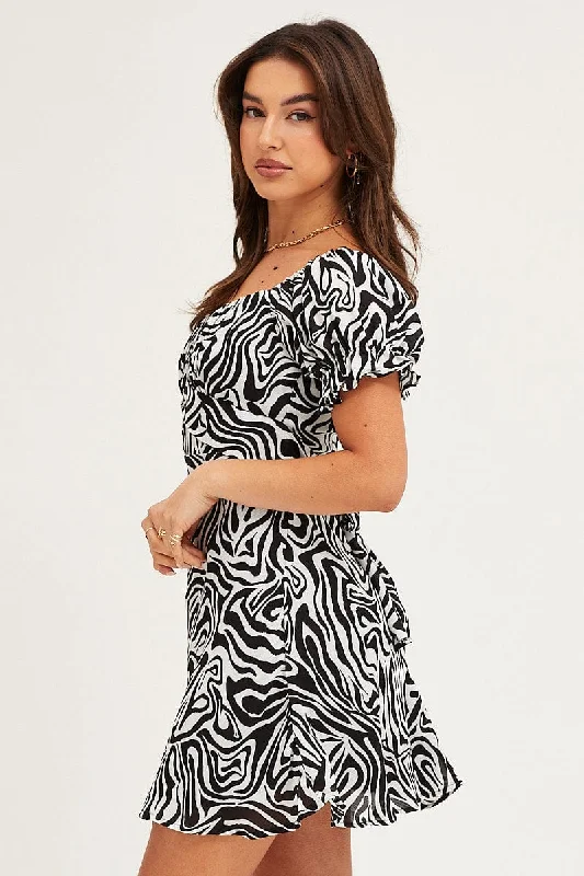 Print Midi Dress Short Sleeve Evening