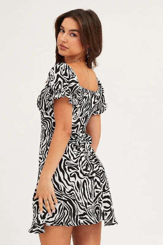 Print Midi Dress Short Sleeve Evening