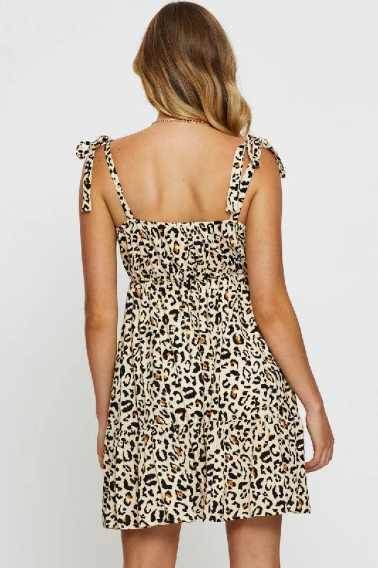 Print Mini Dress V Neck