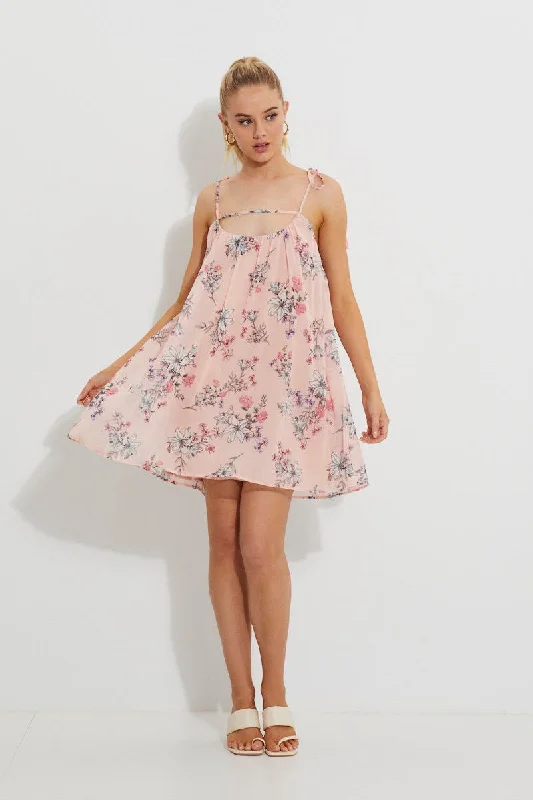 Print Print Tie Shoulder Swing Dress