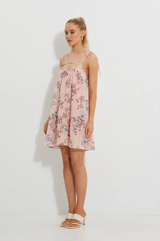 Print Print Tie Shoulder Swing Dress