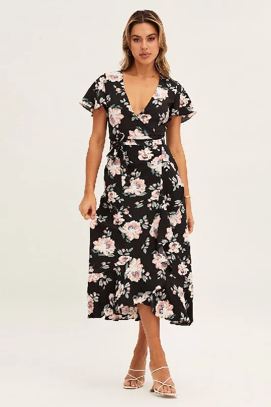 Print Wrap Midi Dress