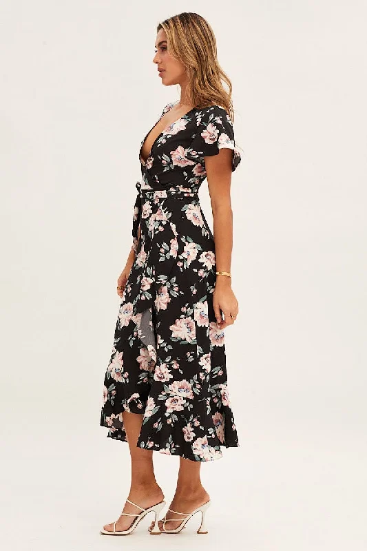 Print Wrap Midi Dress