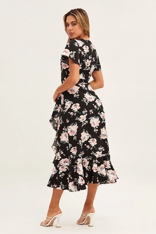 Print Wrap Midi Dress