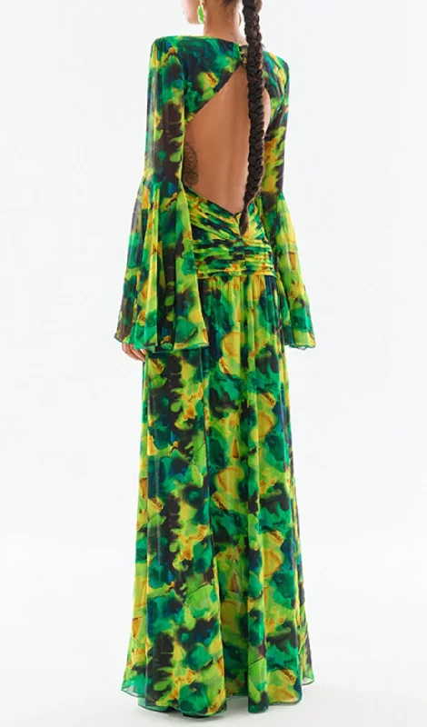 PRINTED CHIFFON MAXI DRESS