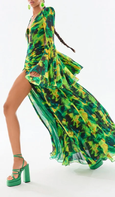 PRINTED CHIFFON MAXI DRESS