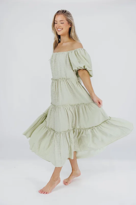 Eva Puffed Sleeve Maxi Dress in Sage - Bump Friendly (S-3XL)