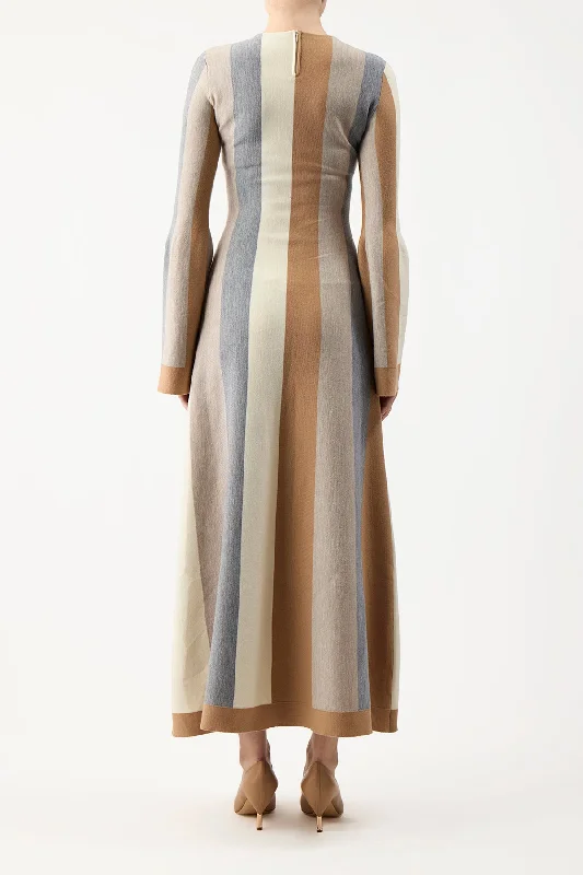 Quinlan Knit Dress in Ivory Multi Striped Merino Wool Cashmere