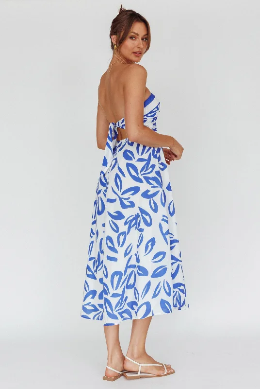 Randi Tie-Back Maxi Dress Leaf Print Blue