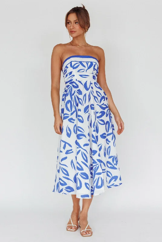 Randi Tie-Back Maxi Dress Leaf Print Blue