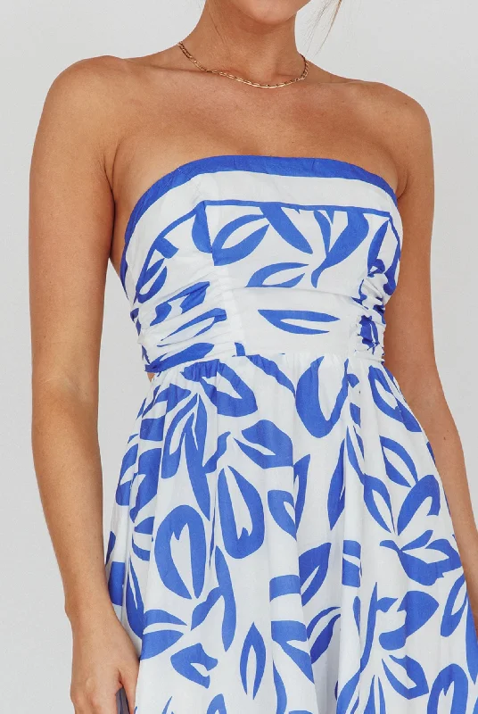 Randi Tie-Back Maxi Dress Leaf Print Blue