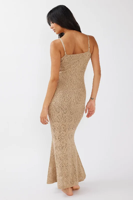 Raven Cami Strap Crochet Maxi Dress Sand