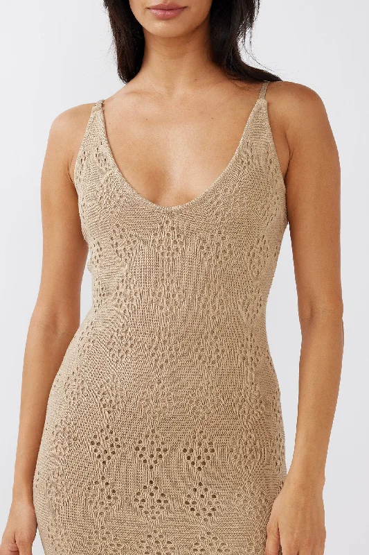 Raven Cami Strap Crochet Maxi Dress Sand