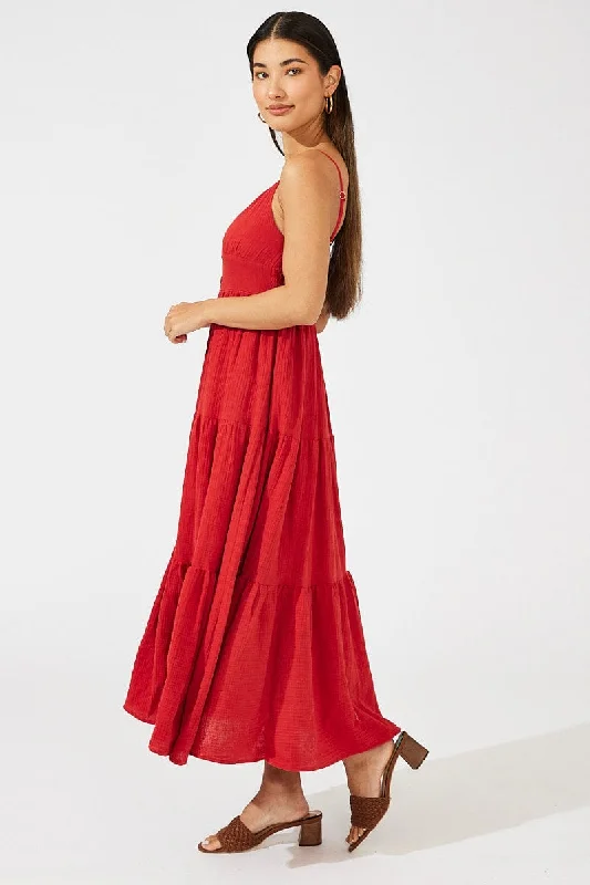 Red Maxi Dress Sleeveless V-Neck