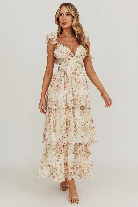 Roselle Backless Ruffle Maxi Dress Floral Multi