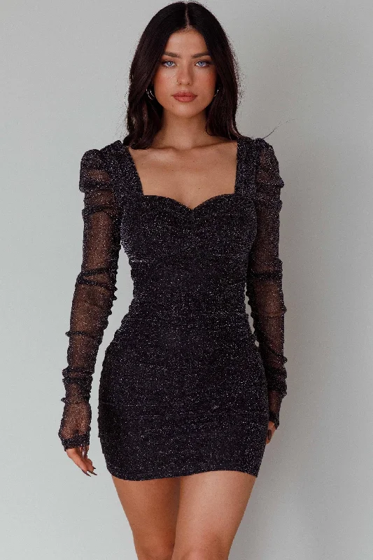 Ryah Long Sleeve Mini Dress Sparkle Black