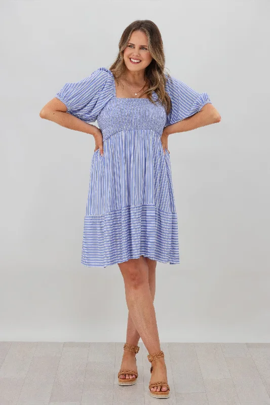 Salty Bright Bella Stripe Dress Blue