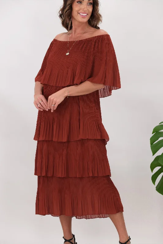 Sambara Abbie Pleated Layer Dress Rust