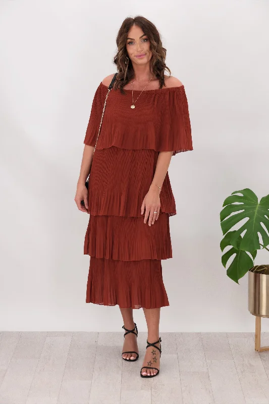 Sambara Abbie Pleated Layer Dress Rust