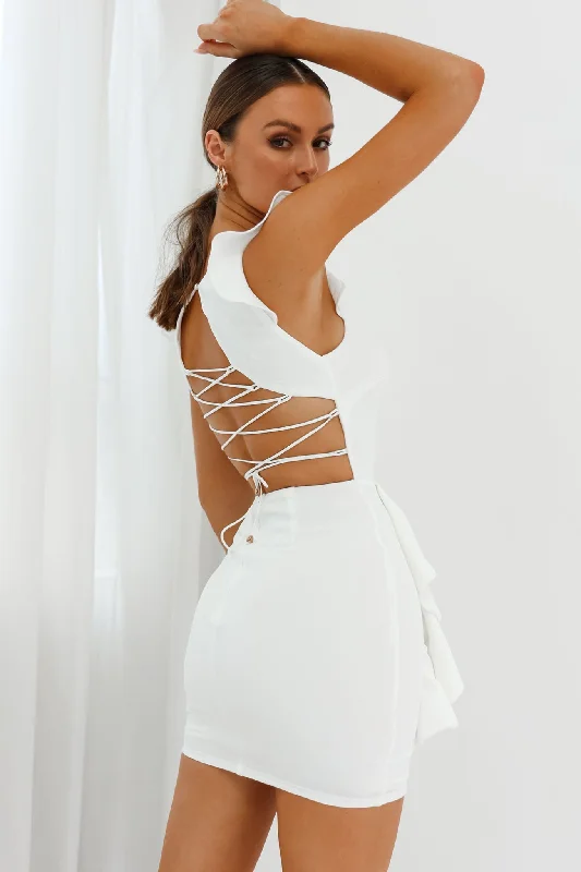 Seanna Cascading Ruffle Feature Strappy Back Dress White