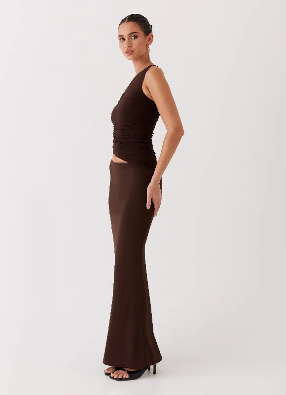 Seranella One Shoulder Maxi Dress - Chocolate