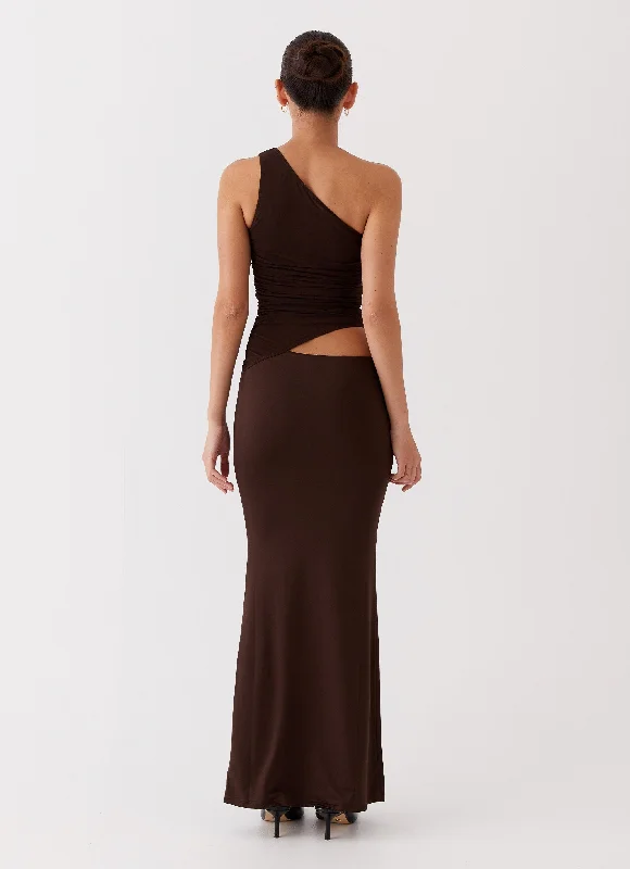 Seranella One Shoulder Maxi Dress - Chocolate